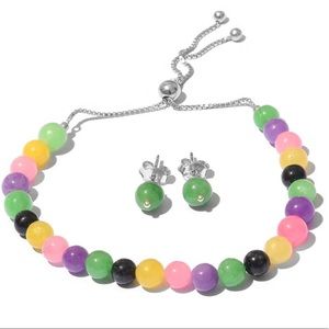 Burmese Multicolored Jade Bracelet & Earrings Set
